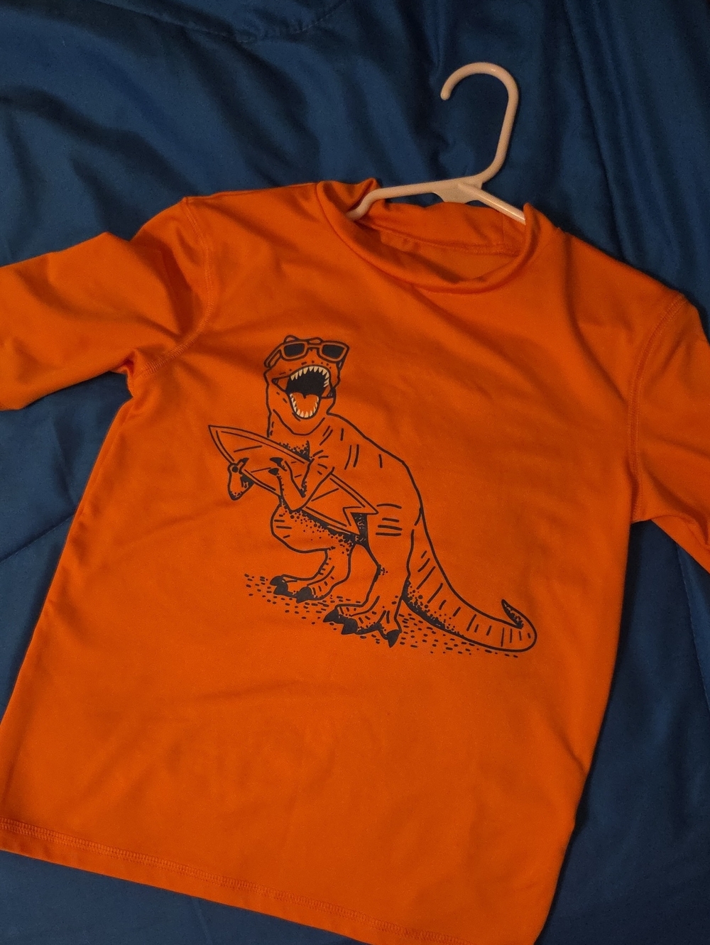 Kids Orange Dino Graphic Swim Top
